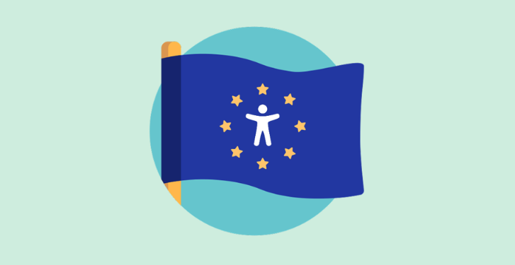 The EU flag emblazoned with a universal accessibility symbol, representing the European Accessibility Act.